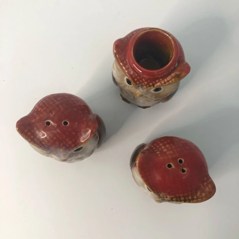VTG Wise Old Owl Salt Pepper Toothpick Holder 3